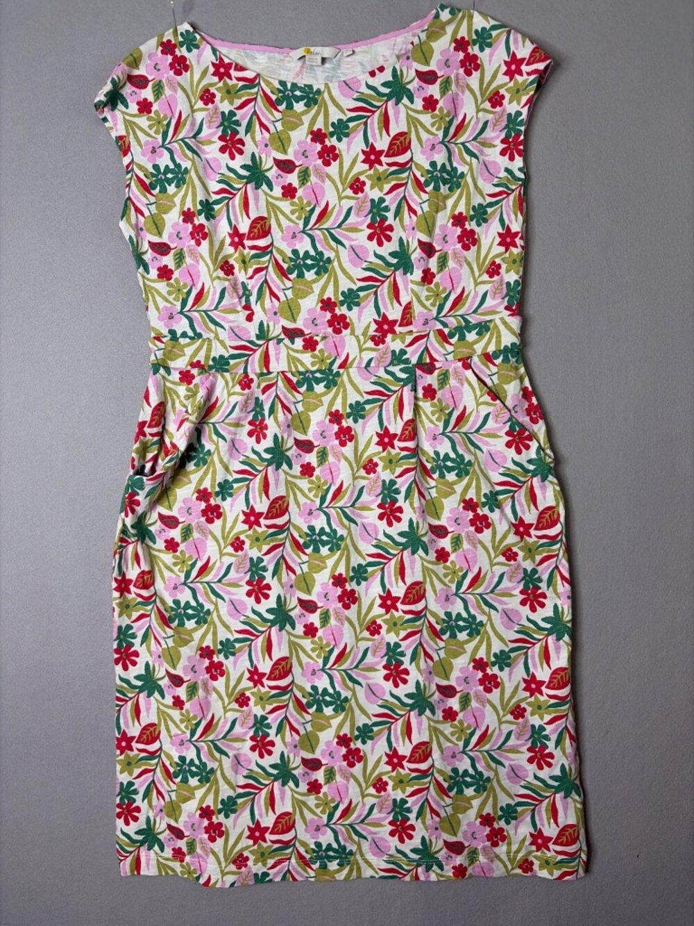 Boden Florrie Dress Floral Cotton Jersey Sheath Size 12 Cap Sleeve Pockets